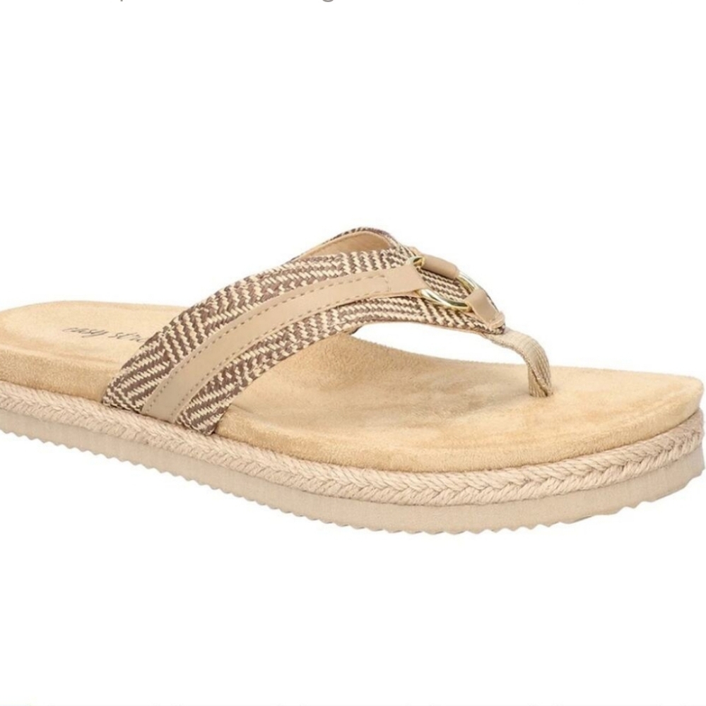 Easy Street NWT Starling Brown Beige Woven Flip-Flops Thong Sandals Size 6.5WW